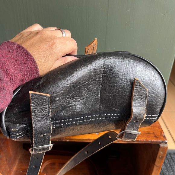 Vintage 70s Boho Genuine Leather Moroccan Carpet Backpack - Picture 7 of 8